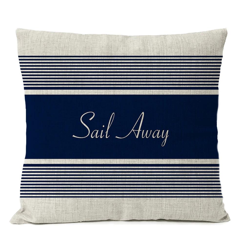 Home Decorative Navigation Blue Compass Anchor Pillow Cover Nautical Shell Fish Linen Pillow Case Mediterranean Cushion Cover