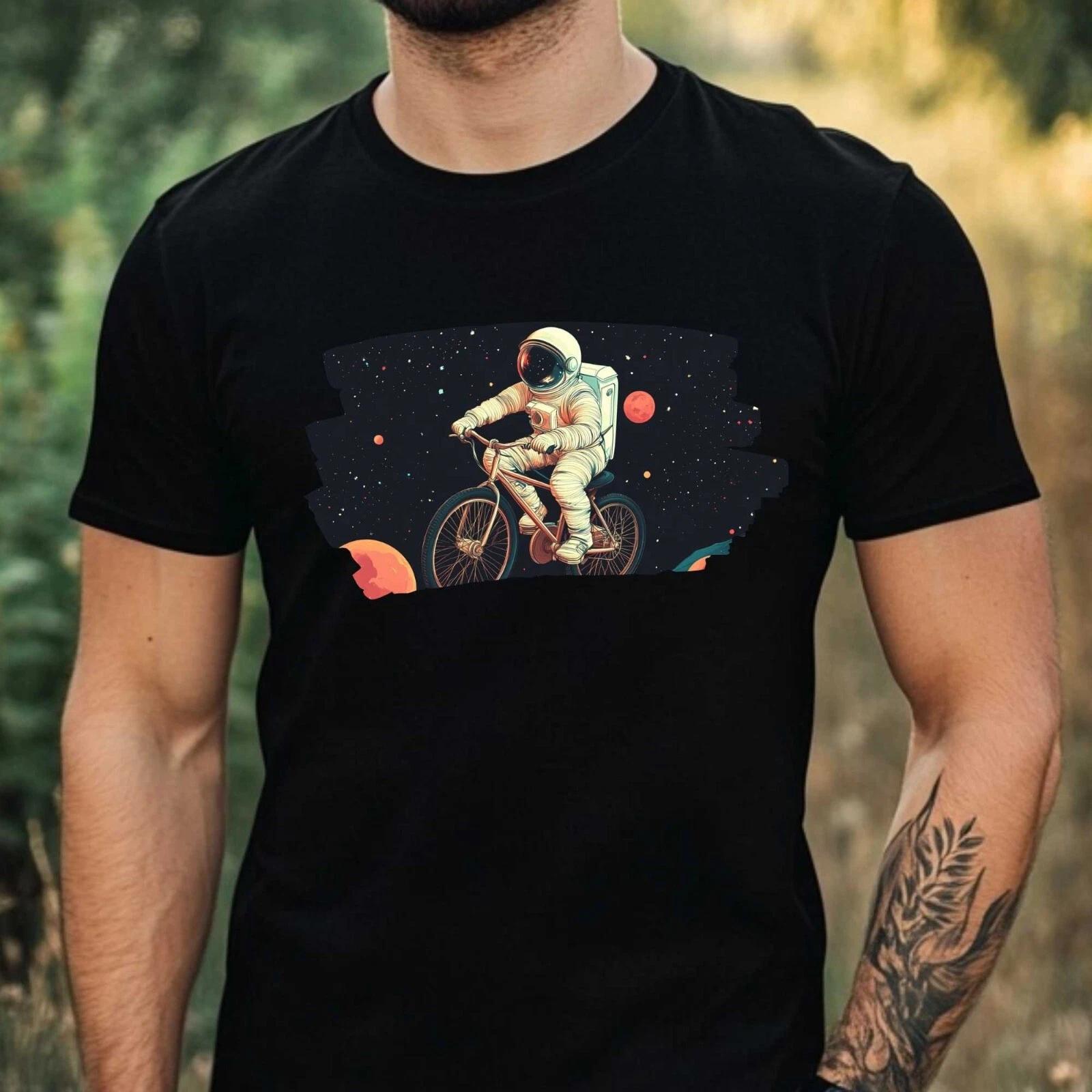 T-Shirt Herren Astronaut auf dem Fahrrad Motiv Baumwolle Größe XS bis 5XL XS