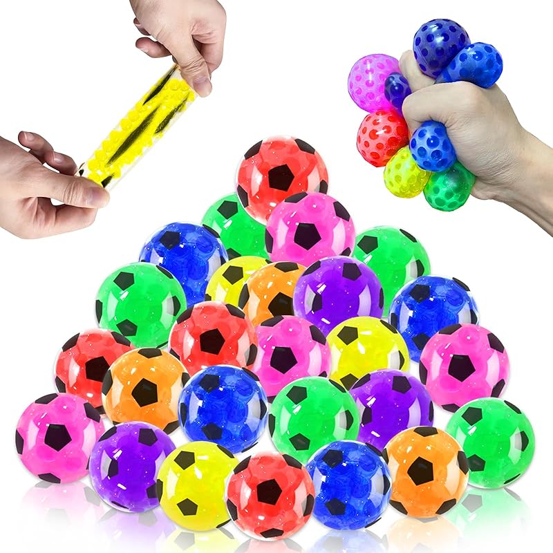 24 Pack Stress Balls Set Fidget Toys Halloween Party Favors for Kids School Class Birthday Gifts,Squishy Toys,Stress Relief Toys Squeeze Balls Bulk 28P Soccer Stress Balls