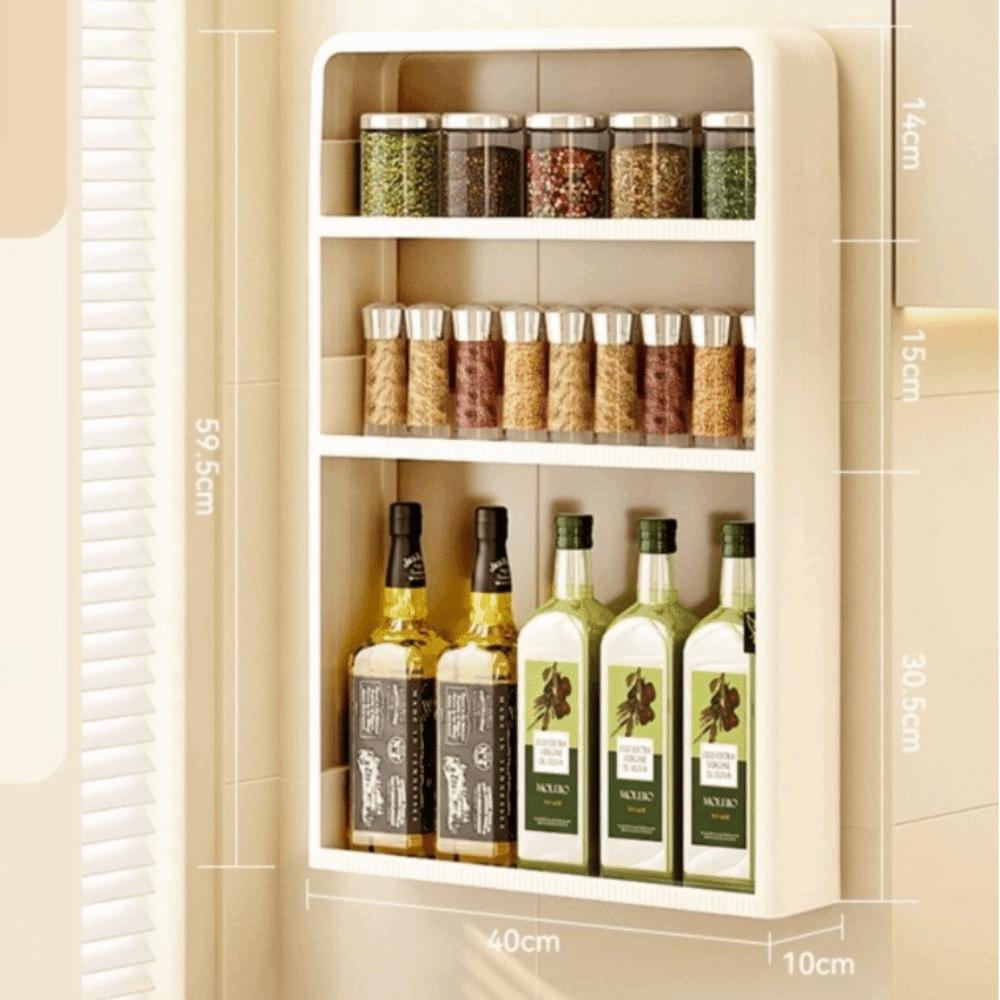 Multi-layer Kitchen Storage Rack No Punching Spices Organization Wall-Mounted Cupboard Groceries Storage Seasoning Organizer