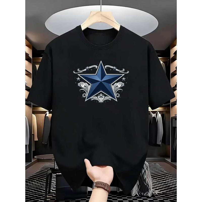 European Size Dark Star Simplicity | Very Versatile for Fitness Training, Patterned Print Round-Neck T-shirt, Men'S Wear | Loose Fit, Regular Sleeve