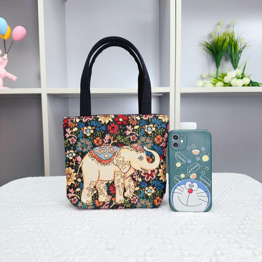 Popular Canvas Bag, Mobile Phone Change Bag, Cartoon Bag, Double-sided Jacquard Hand Bag, Cute Small Bag with Embroidery Pattern.
