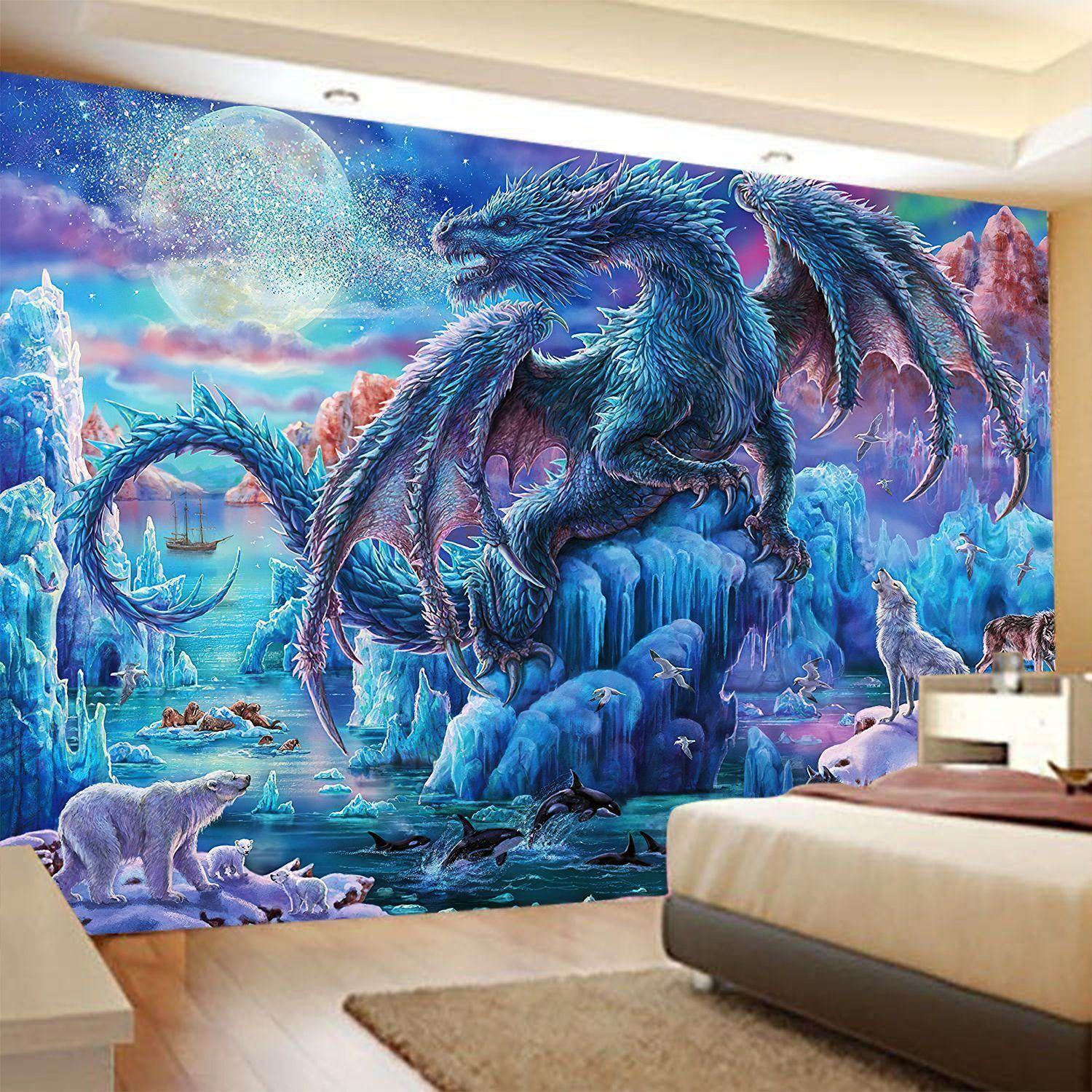 Moon dragon tapestry wall hanging at home 75x100