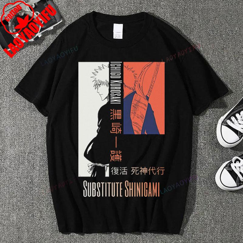 Japan Anime Bleach Ichigo Kurosaki T Shirt Men Fashion T-shirt Short Sleeve Vintage Cartoon Tshirt Harajuku Tops Cotton Clothes