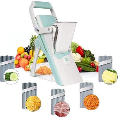 Safe Vegetable Cutter Kitchen Mandoline Slicer Veggie Cutter,Food Chopper Grater Slicer,Vegetable Fruit Meat with Container & 5 Replaceable Blades