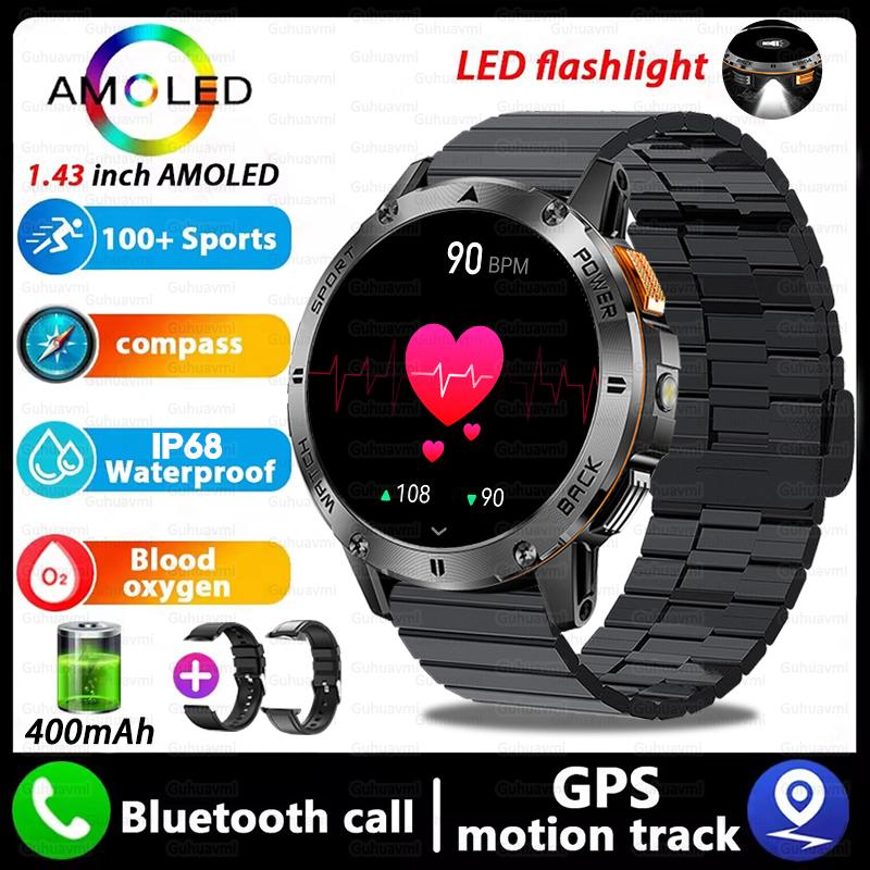 New GPS Outdoor Smartwatch 1.43'' AMOLED Display 100+ Sports Modes Voice Calling Smart Watch Men Military Grade Toughness Watch