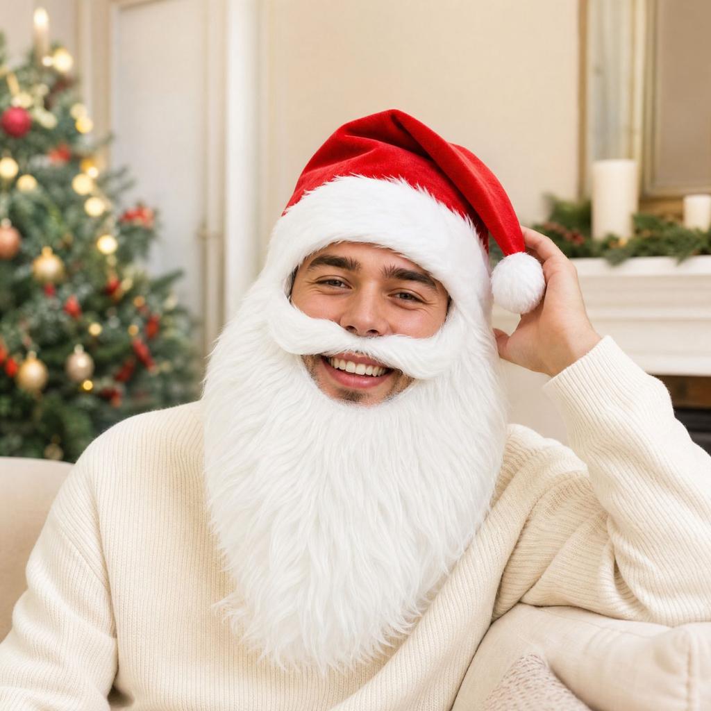 Santa Hat with Plush Beard for Christmas Party Favors and Festive Holiday Supplies
