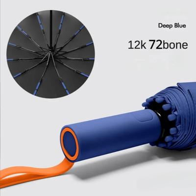 Parapluie Automatique Bleu Foncé 72 Baleines Coupe-Vent Pare-Soleil Protection UV Pliant Anti-Tempête Grande Taille Inversé Équipement de Pluie