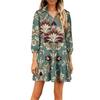 Women's Fashion Elegant Autmn And Winter Long Sleeve V,Neck Christmas Print Dress