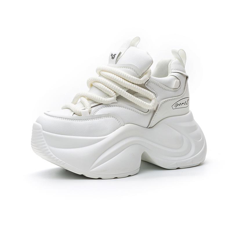 Fashion High Quality 9CM Platform Wedge Sneakers Chunky Genuine Leather Women Shoes New Spring Autumn Walking Sneakers Vulcanize Fashion