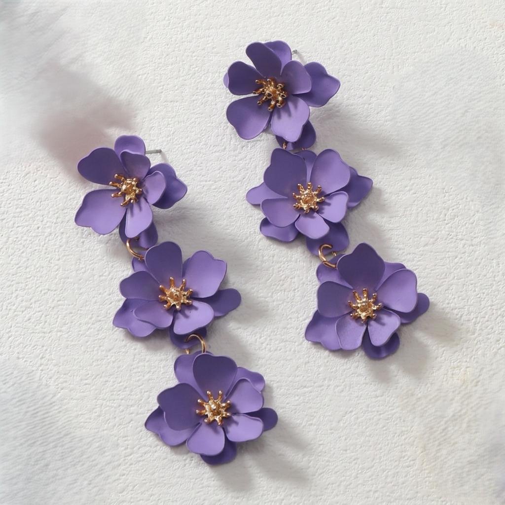 YEHHY European and American Versatile Fashion Long Multi-color Flower-inspired Earring Style Rose-red Studs Earrings