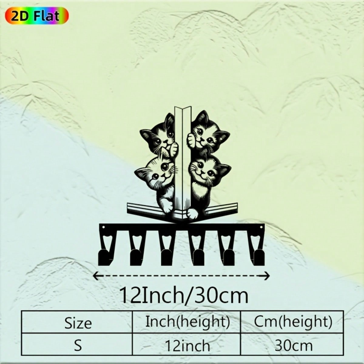 

Fun Cat Bookend Key Holder Wall Decor with 6 Hooks Animal Theme Handmade Iron Art for Home Entryway Bedroom Gift 28x30