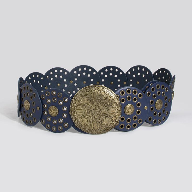 Breiter Vintage-Punk-Gürtel mit Nieten-Ösen-Beschlägen für modische Streetwear