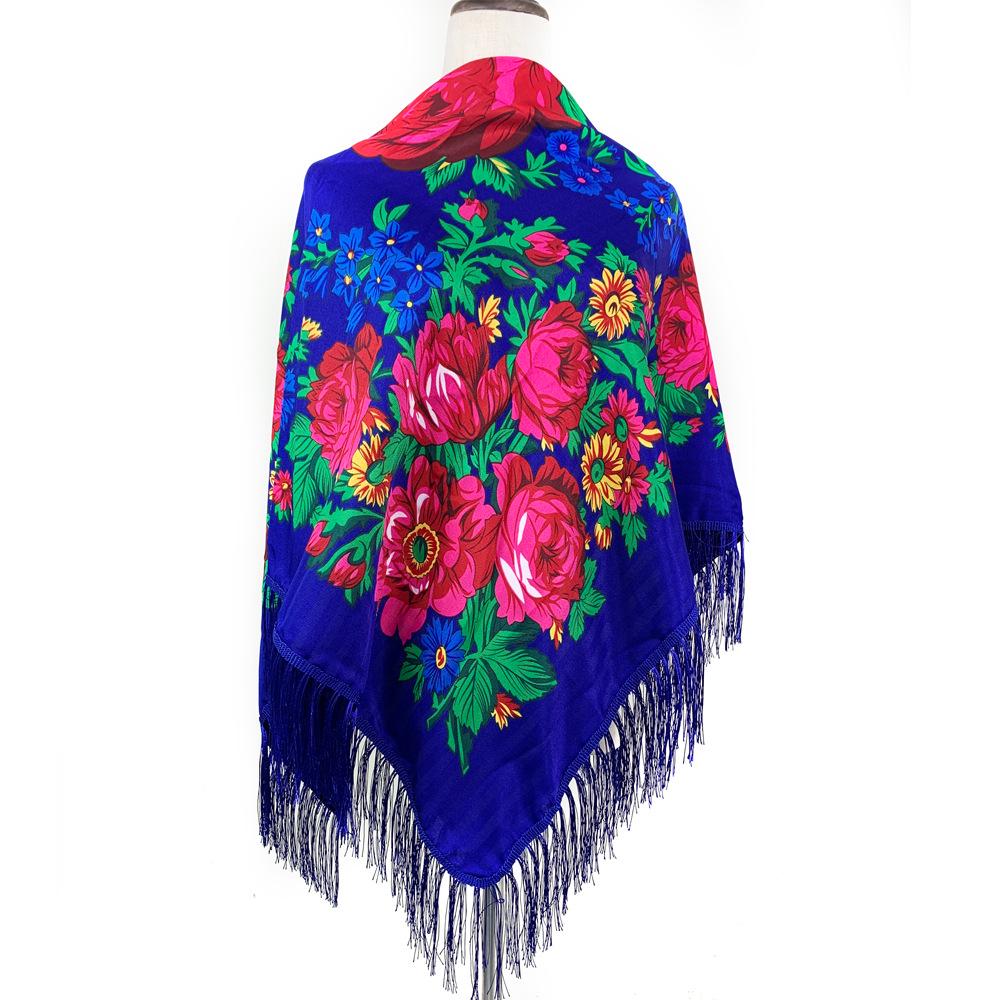 Retro Ethnic Fringe Print Square Scarf