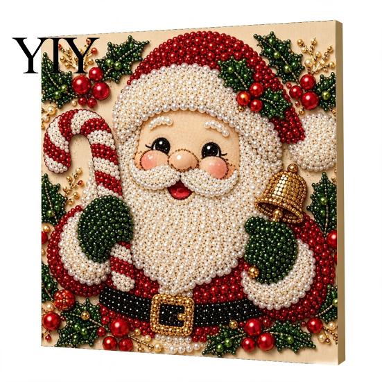 Numbered Canvas Painting Christmas Faux Pearl Art Kit, Santa Snowy Cottage DIY Kits for Adults 3D Bead Craft Set Adults, Home Winter Holiday