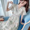 2025 New Floral Chiffon Summer Dress: Waist-Cinched, Slimming, Long Skirt Style for Vacations
