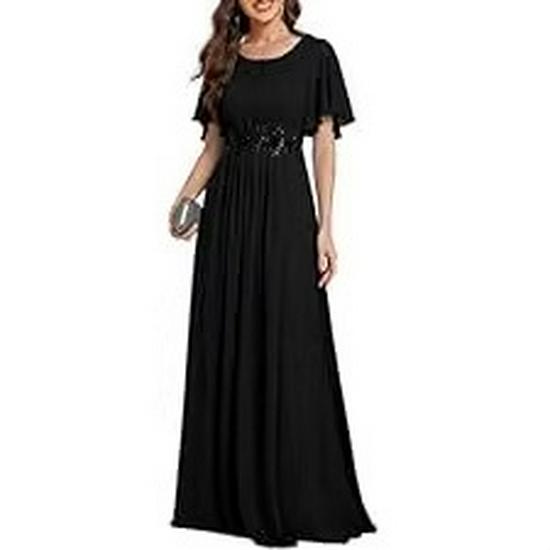 European American Women's Elegant Chiffon Slim Fit Evening Gown