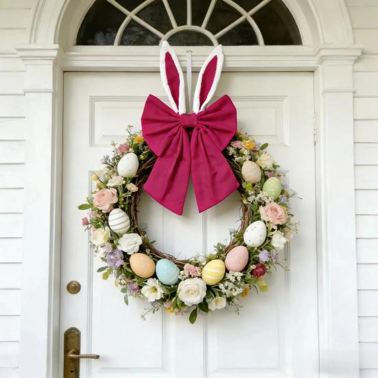 16-tums påskkransrosetter Glad påskkaninöronrosett för trädtopp Dekorativ tygrosett för vårhelg Ytterdörr Vägg Fönster Inomhus Utomhus