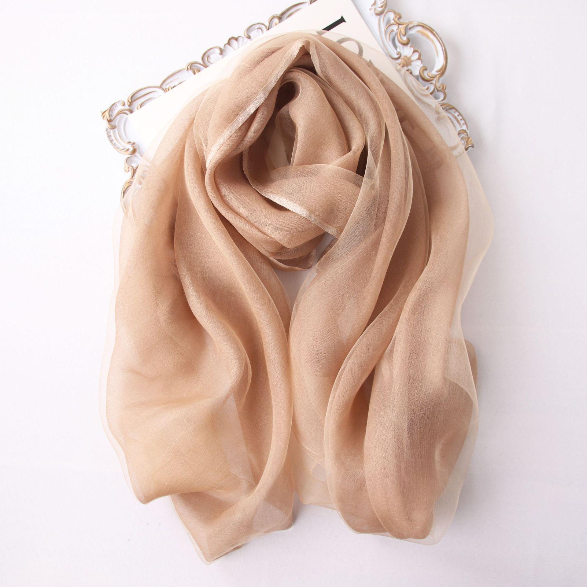 

Нова Двошарова Захист від Сонця Елегантна Висококласна Модна Шаль Шовкова Суміш Золотиста Облямівка Хустка Довгий Шовковий Шарф для Жінок 200cm