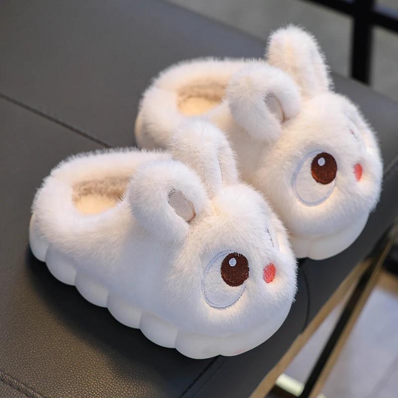 Cute Rabbit Kids Plush Cotton Slippers Indoor Flat Bottom Home Shoes