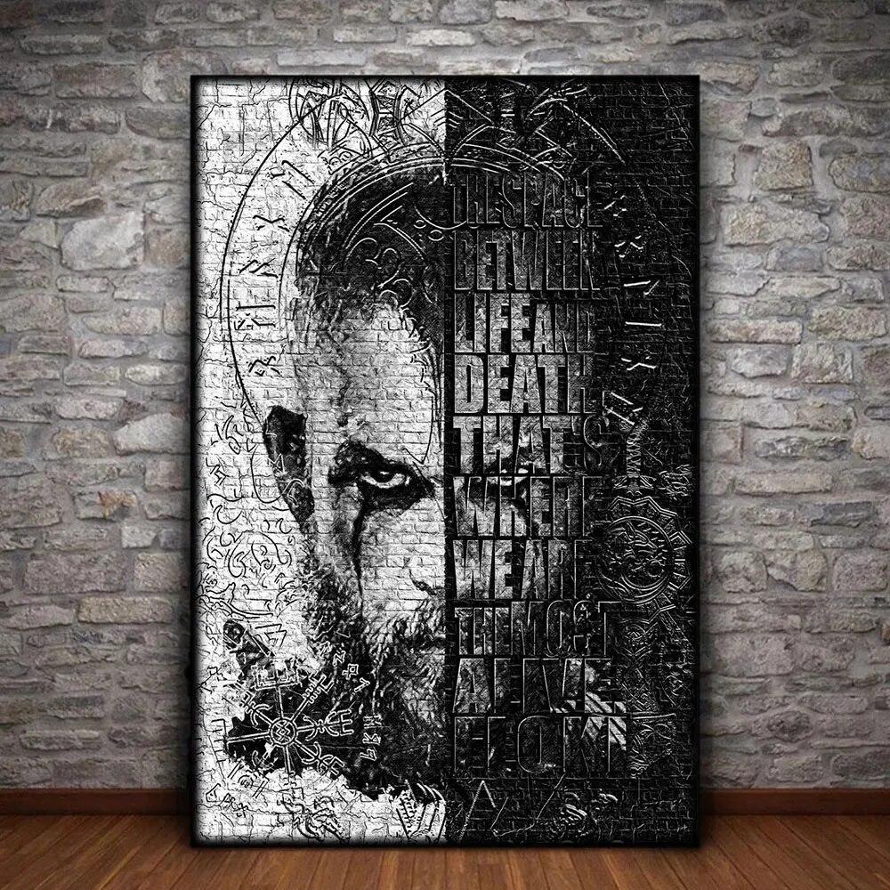 Ragnar Lothbrok Wikinger, abstraktes Poster und Druck, Leinwandgemälde, Wandkunst, inspirierendes Bild für Wohnzimmer, Heimdekoration, Geschenk, ohne Rahmen