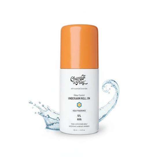 Chemist at play UnderArm Roll-On with 5% AHA, Lactic Acid & 1% Mandelic Acid | Exfoliates Underarm | For Sensitive Skin | Alcohol Free - 40ml