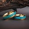 8mm Men Gold Color Stainless Steel Rings Inlay Turquoise Rings For Men Women Wedding Engagement Band Jewelry Gift