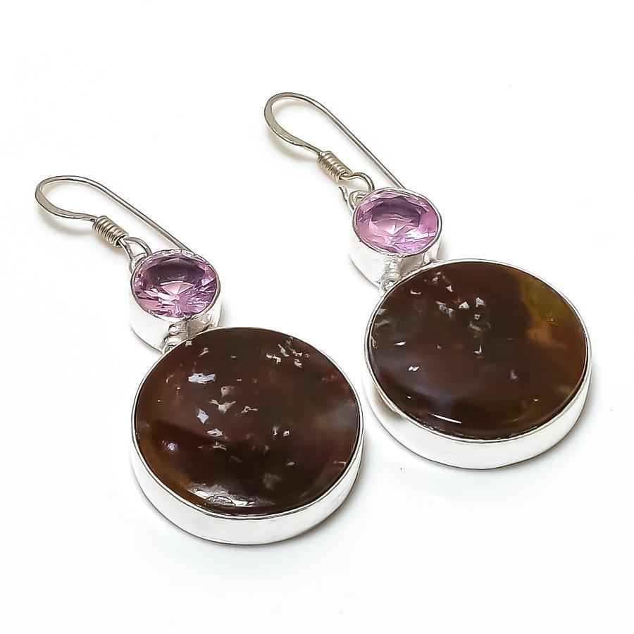 

Bloodstone, Kunzite Gemstone Handmade Ethnic Jewelry Earring 1.93 SR-2147