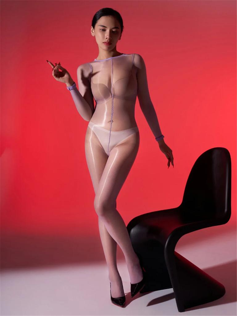 Slip Bodystocking Women'S Thin Sheer Oil Shiny Jumpsuit Sexy Open Crotch Bodysuit Woman Tights Shape Wear Nightclub Dance