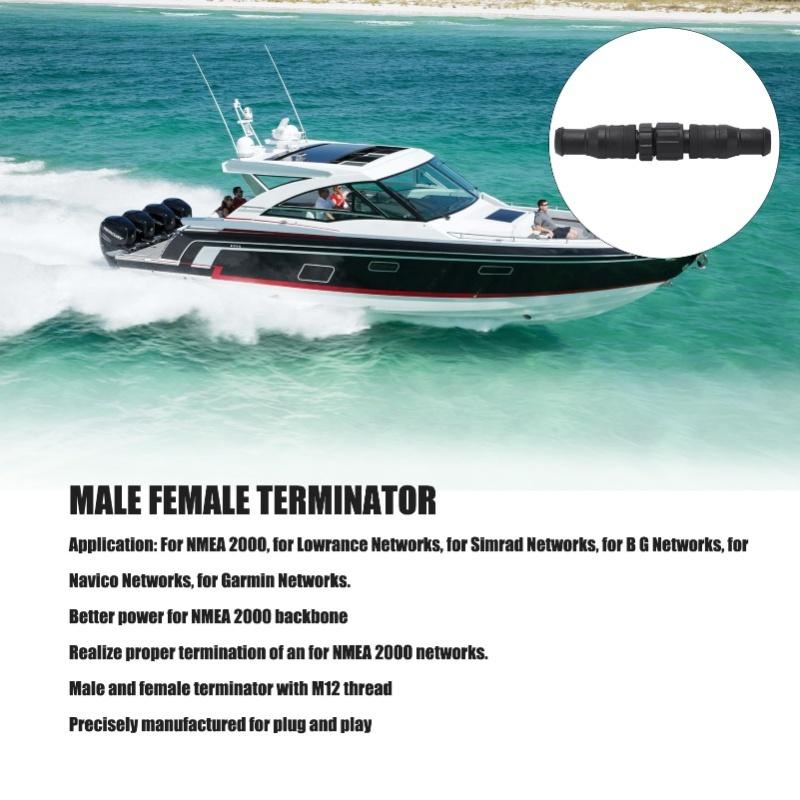 2PCS Marine For NMEA 2000 Terminators M12 Male Female 5 Pin IP67 Waterproof For Lowrance Networks