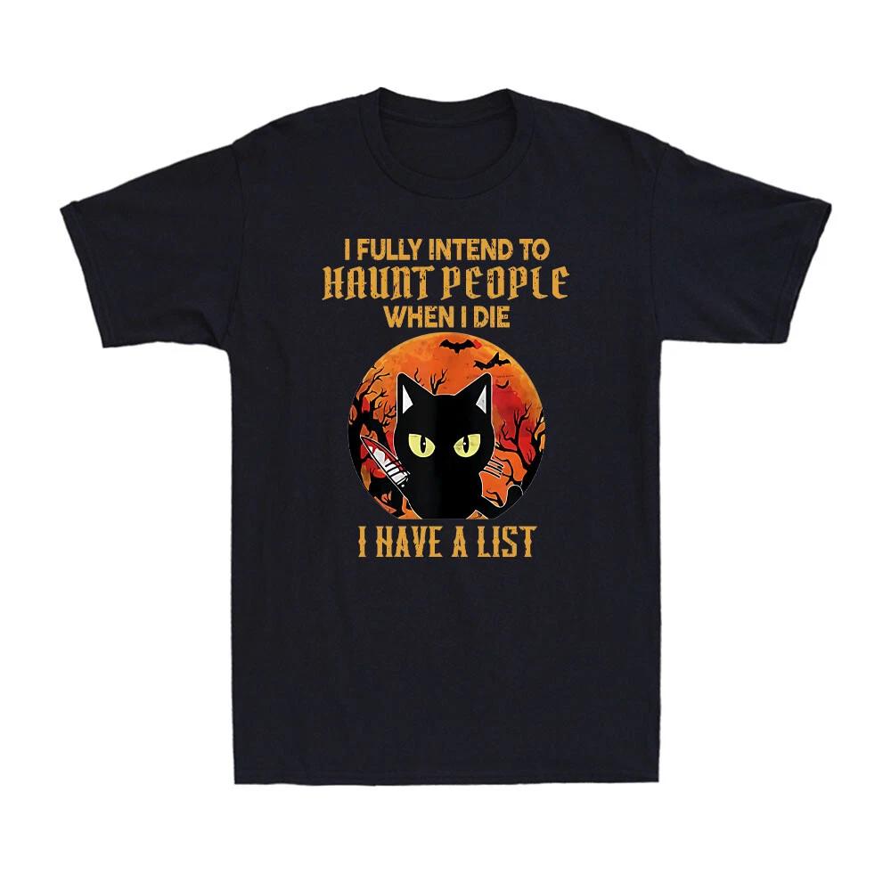 Black Cat I Fully Intend To Haunt People When I Die Blood Moon Vintage T-Shirt S