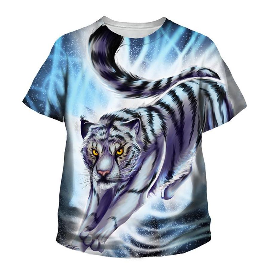 Kids Tiger T-shirt Funny Cool 3D Printed T-shirts Boys Girls Summer Casual Round Neck Top Tees