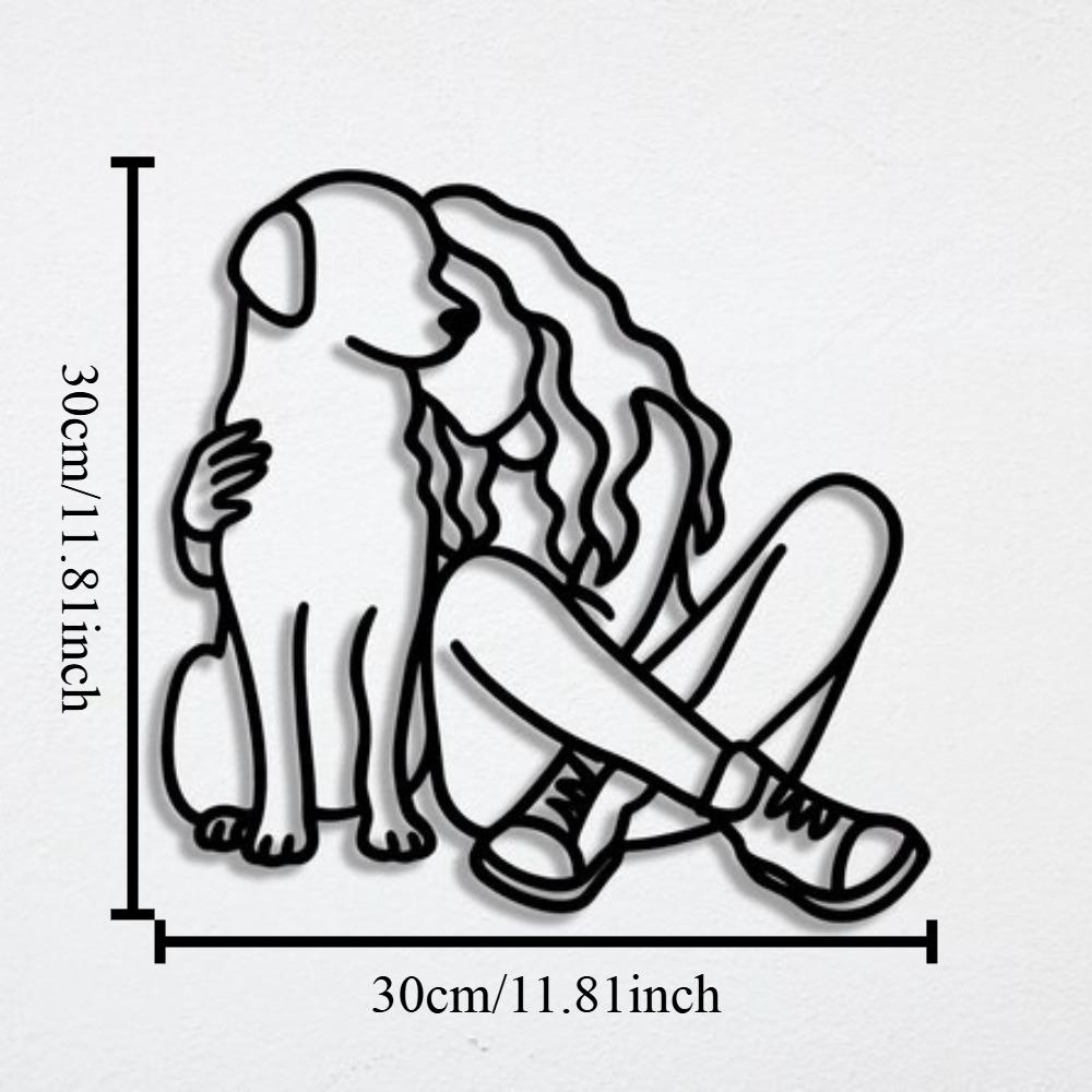 

Metal Wall Art Woman and Dog Home Decor Animal Lovers Gift 12in чёрный