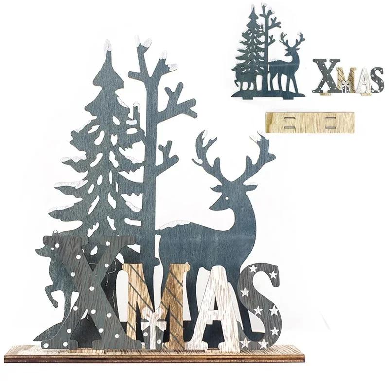 Wooden Elk Christmas Decoration for Home Splice Deer Xmas Ornaments Kids Gift for Home Christmas Party Decorations