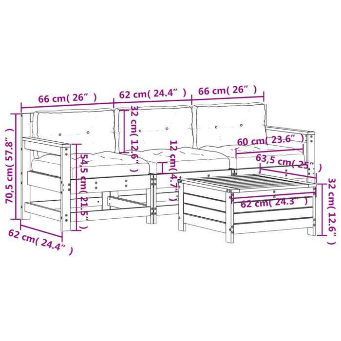 VidaXL Salon de Jardin avec Coussins 4 pcs, Canapés de Terrasse, Ensemble de Meubles de Patio, Mobilier d'Extérieur, Bois 3250798