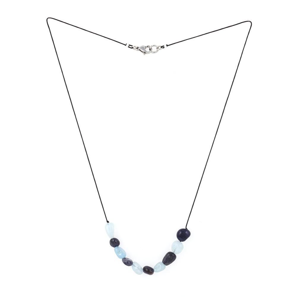 Jbans Classic Natural Blue Gemstone Slim Line Necklace (J2302-An152_Bk)