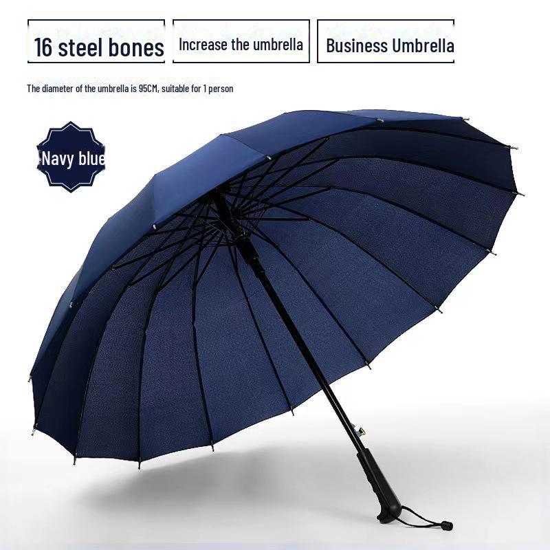 16-Rib Wind-Resistant Long Handle Umbrella with Custom Logo