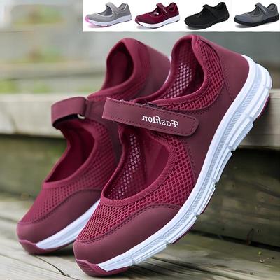 Mulheres malha tênis esportivos verão respirável sapatos para fitness andando correndo senhoras de meia-idade calçados preguiçosos 35-42