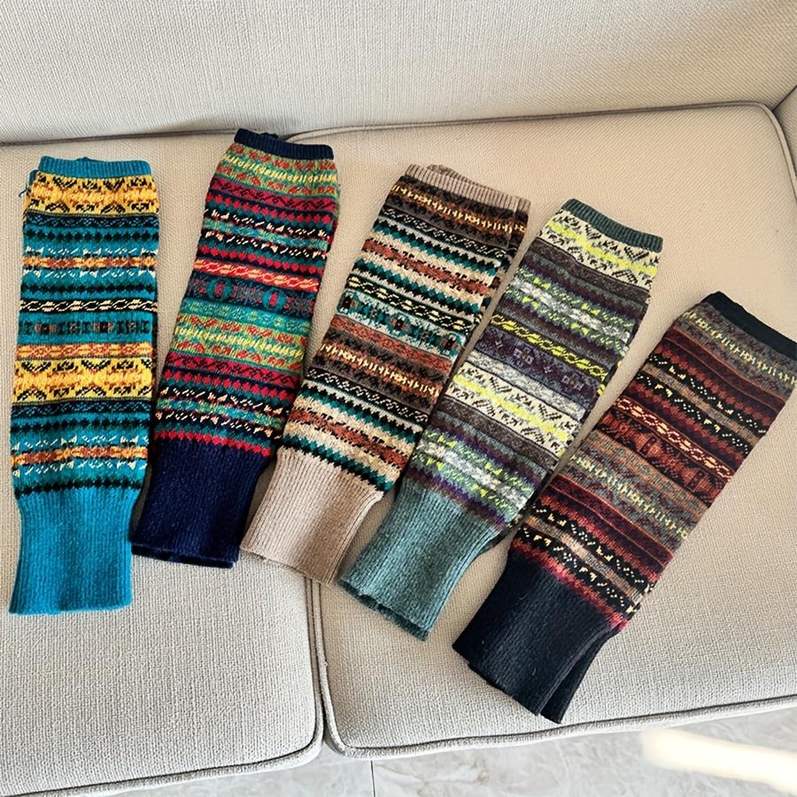 1/2 Pair Women'S Bohemian Leg Warmers - Cozy Geometric Pattern, Thick Warm Fleece-Lined Cuffs Fall & Winter, Winter Leg Warmers