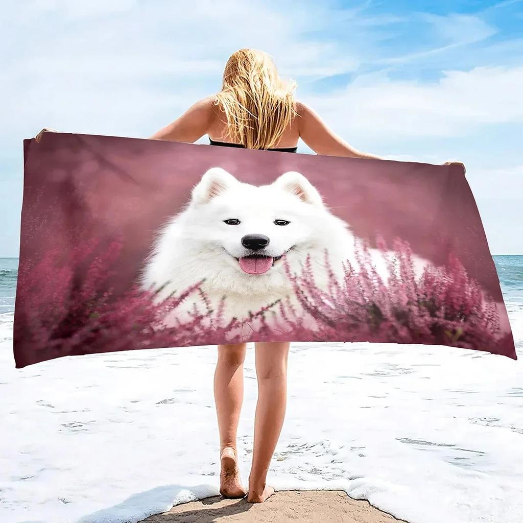 Samoyed Dog Beach Towel Cute Pet Bath Towel Microfiber Quick Dry Travel Sport Spa Swimming Pool Towels Absorbent Bikini Cover Up