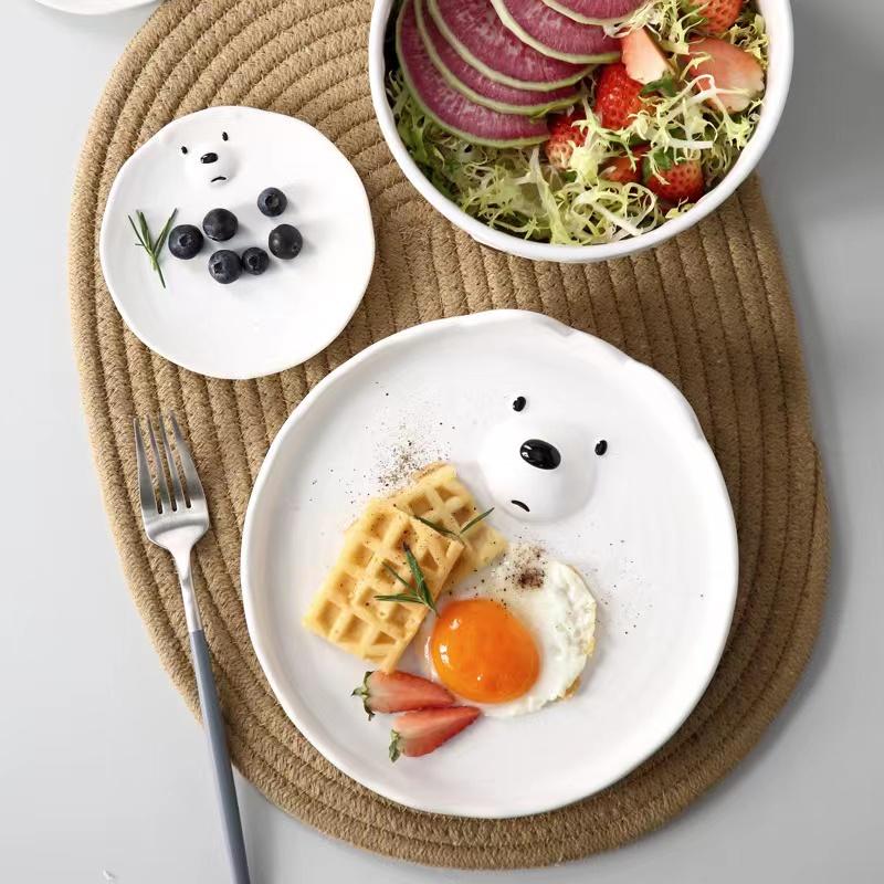 Cute Animal Bowl Cake Dish Large Salad Soup Pasta Bowl Coffee Mug Milk Cup Ceramic White Dinner Plates Set Cute Dishes Set Korea