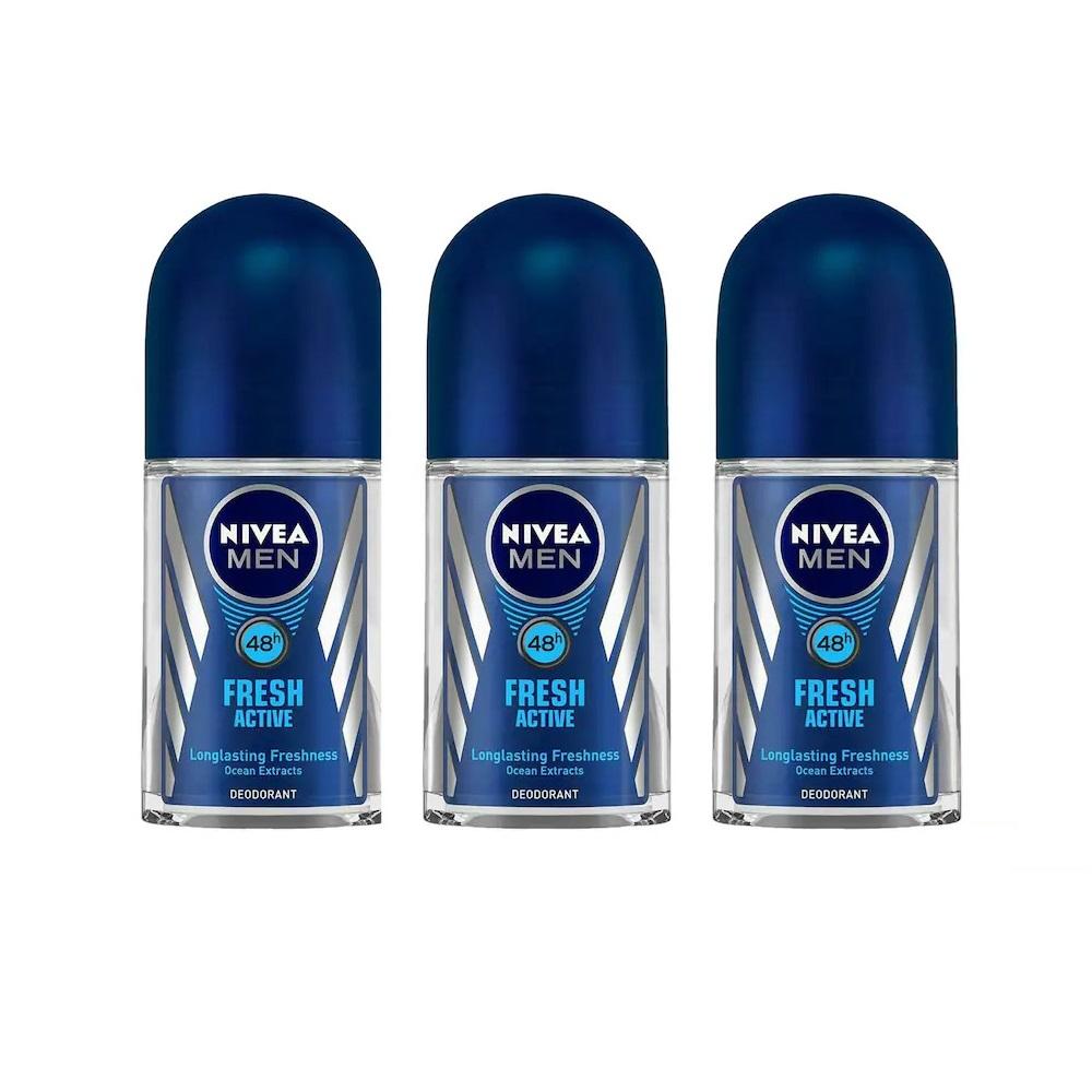 Nivea Fresh Active Deodorant Roll On for Men, 50ml, (Pack of 3)