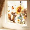 Squirrel & Sunflower Wall Decal,Watercolor Squirrel with Butterfly Window Sticker for Kids Room,Living Room & Kitchen Decor