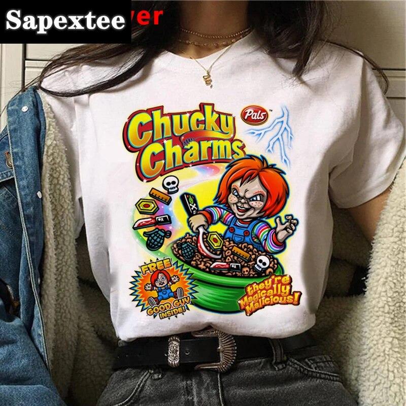 Chucky Harajuku Funny Cartoon Horror T Shirt Women Harajuku Ullzang Graphic T-shirt Vintage Anime Unisex Tshirt Fashion Top Tees FeUnisex