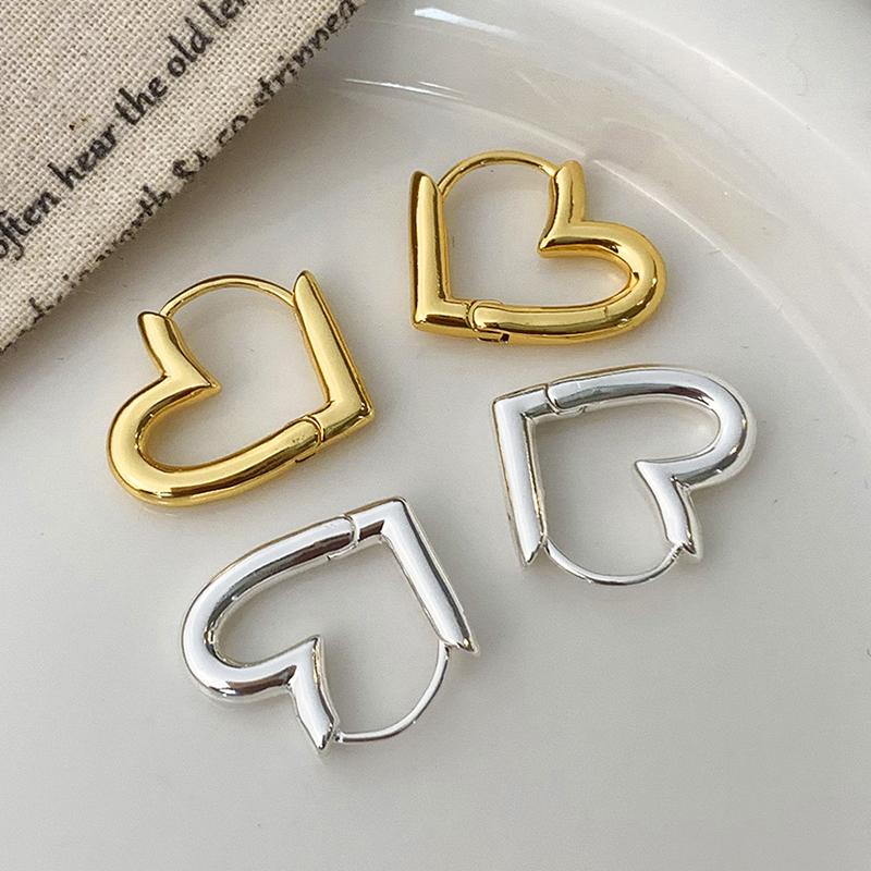 PONYKISS Tibetan Silver 18K Gold Plated Minimalist Heart Hoop Earrings for Women Cute Fashion Light Luxury Accessories
