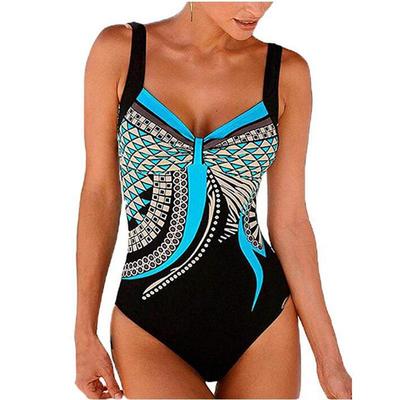 Xinhaohui Vintage Print Backless Triangle One-Piece Swimsuit - 8 Colors Available