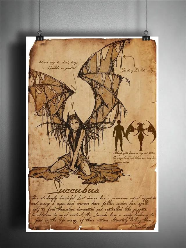 Vintage Magic horror vampiro monstro mítico Sexy Devil girl Poster lobisomem bruxaria Canvas Poster Wall Art Mural Decoração de quarto sem moldura