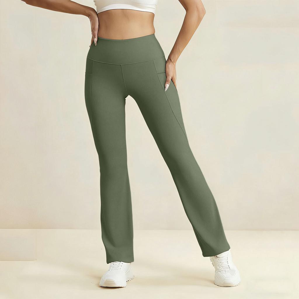 High Waist Flare Yoga Pants for Women with Pockets Workout Leggings Stretch Athletic Trousers for Gym Fitness Running