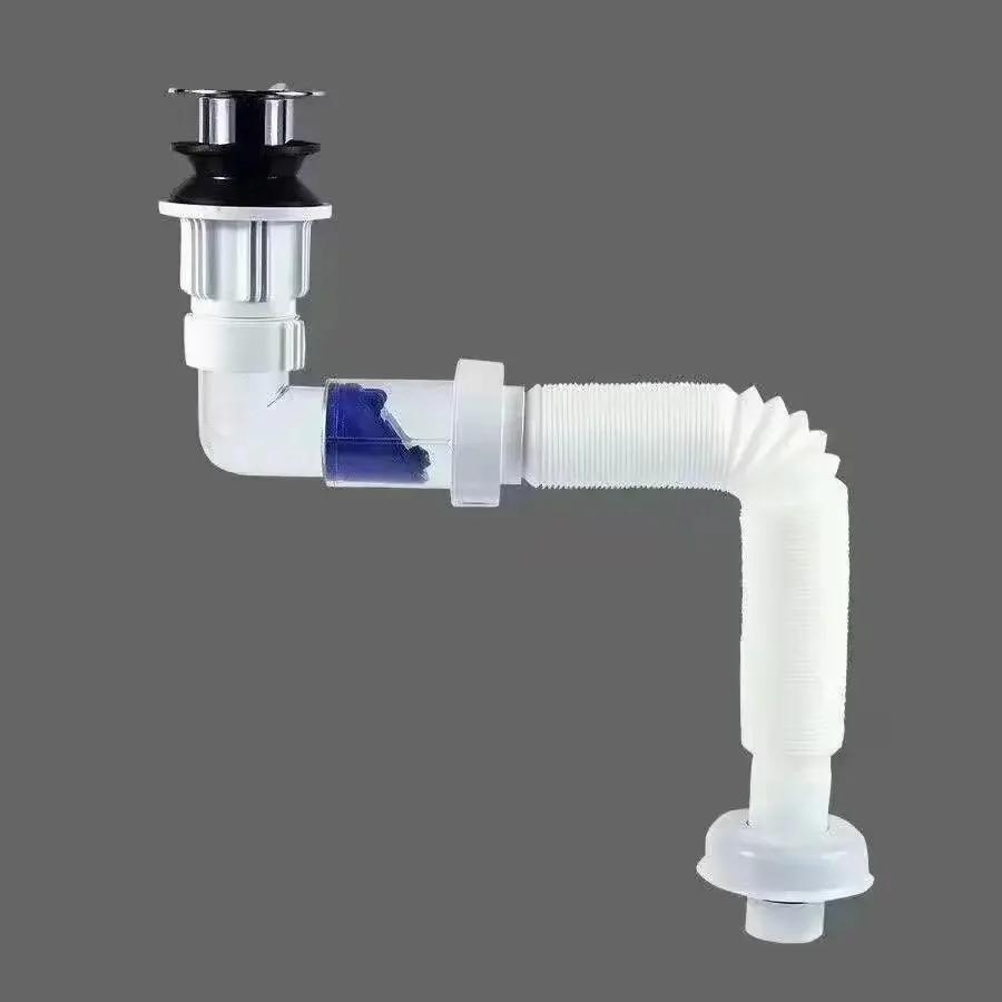 Sink Downpipe Kitchen Sink Cross Drain Downpipe Retractable Deodorising Strainer Bathroom Sink Anti Clogger Kitchen Accessories