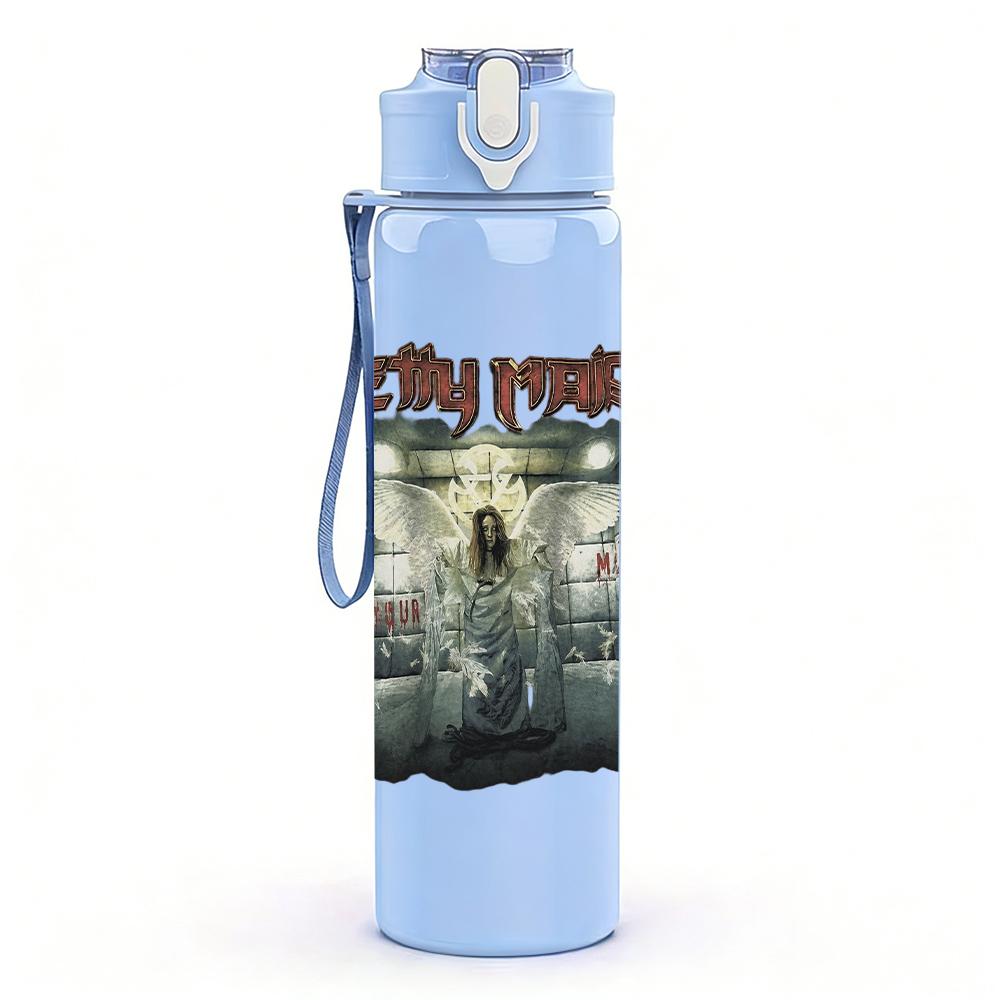 1PC Purple mountain arched crest print 750ml colorful plastic sports water bottle leakproof pop up lid with straw for outdoor work home use